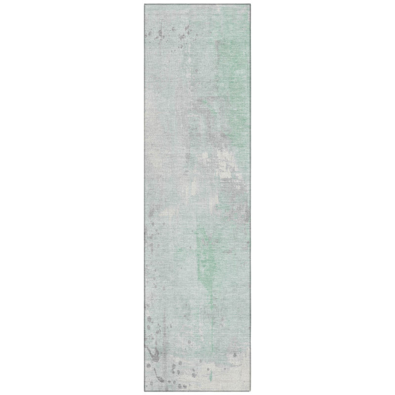 Machine Washable Indoor/Outdoor Xhevrie Mint Rug, Runner 2'3" x 7'6"