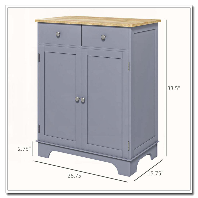 Buffet avec 2 tiroirs et tablette réglable, Gris
