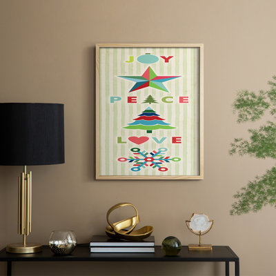 Joy Joy Peace Love, reproduction encadrée - bois massif