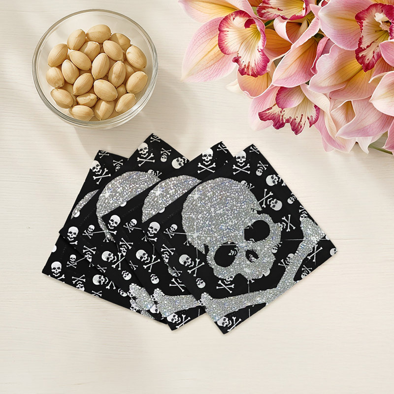 Crossbones Large Cotton Sateen Cocktail Napkins