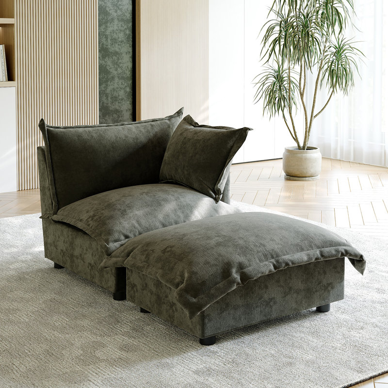 Upholstered Armchair with Footstool, Grey