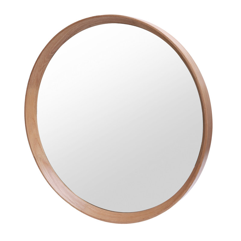 Wood Round Wall Decorative Mirror for Bathroom Bedroom, Oak, 23.6" x 23.6"