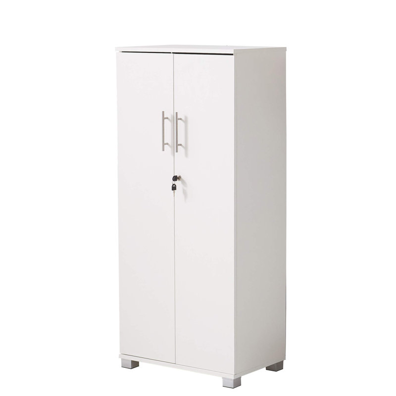 Fonte Storage Cabinet with Lock, 2 Door 2 Shelf Storage Cupboard File Cabinet, White