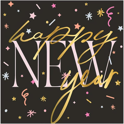 Cocktail Napkins 20-Count  Foil New Year's Eve Paper Beverage Napkin Pack, Happy New Year