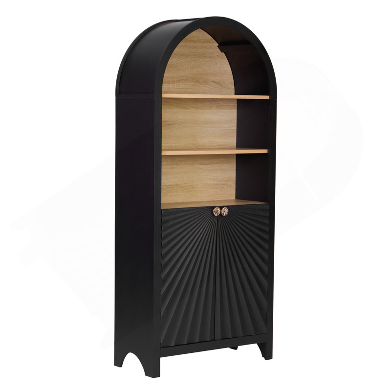 Armoire de 61 po de hauteur, bibliothèque avec rangement, bibliothèque Mid-Century moderne à 5 niveaux avec porte, noir