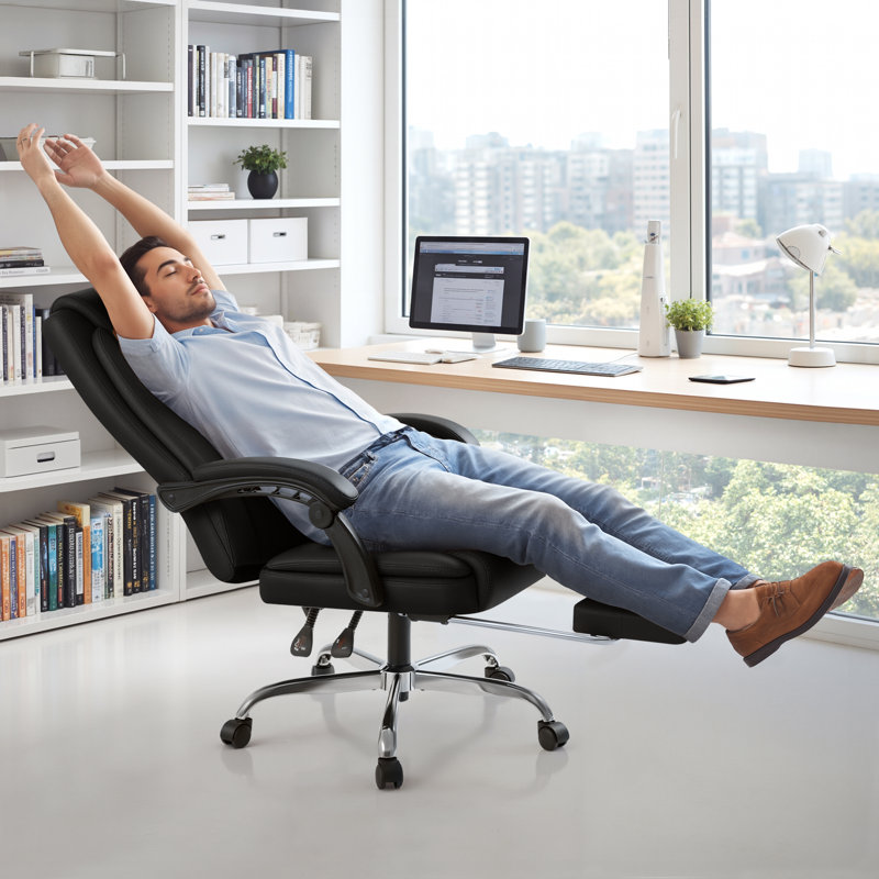 Fauteuil de direction en similicuir Minola avec repose-pieds, Noir