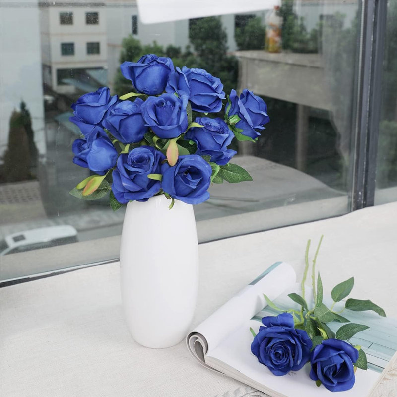 10 tiges de ruban de soie artificielle rose pour table à domicile, centre de table de mariage, Bleu