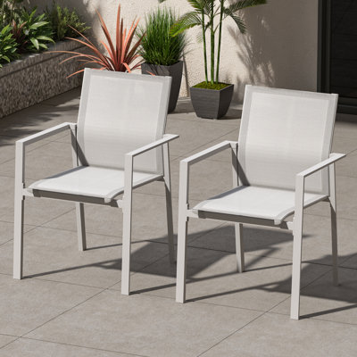 Stackable Patio Dining Chairs Set of 2, Never-Rust Aluminum Outdoor Dining Chairs Patio Chairs Set, Full-Wrap PVC-coated polyester Stackable Dining Chairs with High Back for Deck, Lawn, Garden, Warm Gray