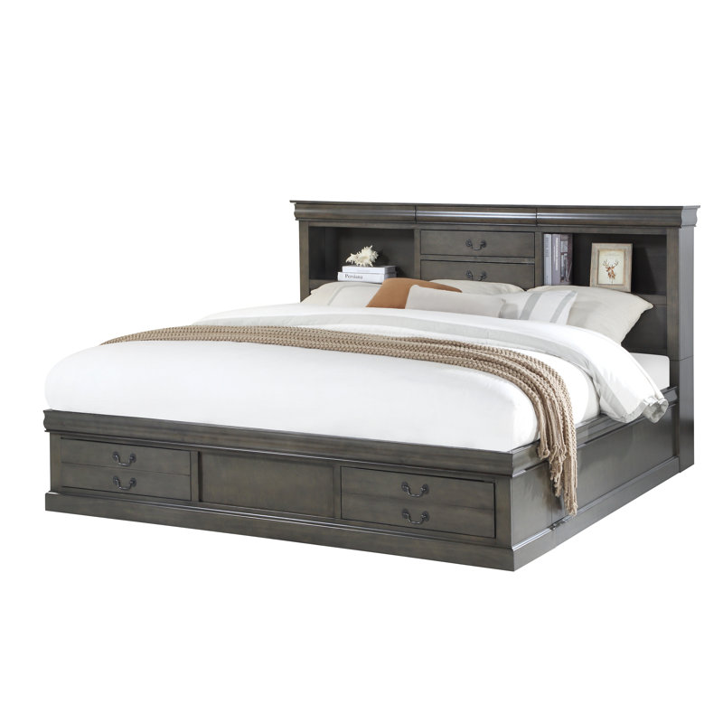 Peres Storage Platform Bed, Queen, Dark Gray
