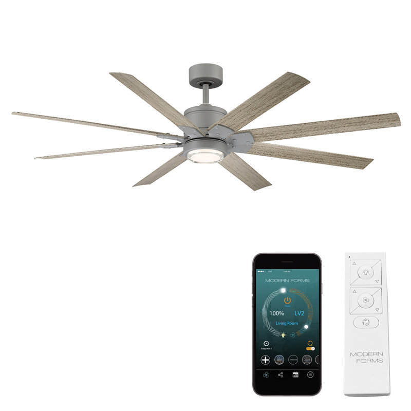 Renegade 8 - Blade Outdoor Integrated LED Smart Standard Ceiling Fan with Remote Control and Light Kit Included, 66", 3500K