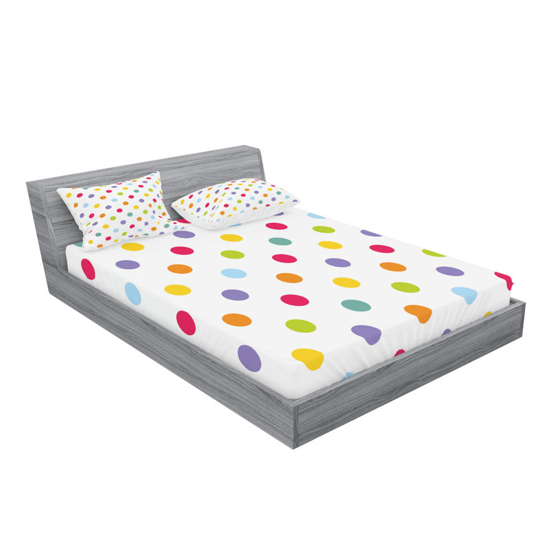 Microfiber Polka Dots Sheet Set, Vintage Cheerful Desing Polka Dots, Full/Double Sheet Set with Fitted Sheet