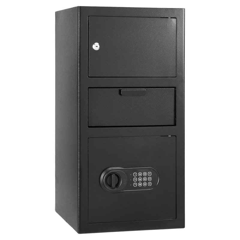 Heavy Duty 3.6 Cubic Feet Cash Safe, Front Drop Slot, Black, Dual Compartments, Alarm Setup Black Safe With Slot And Digital Keypad, Ideal For Office Home, 3 - Tier Storage System, Unlock