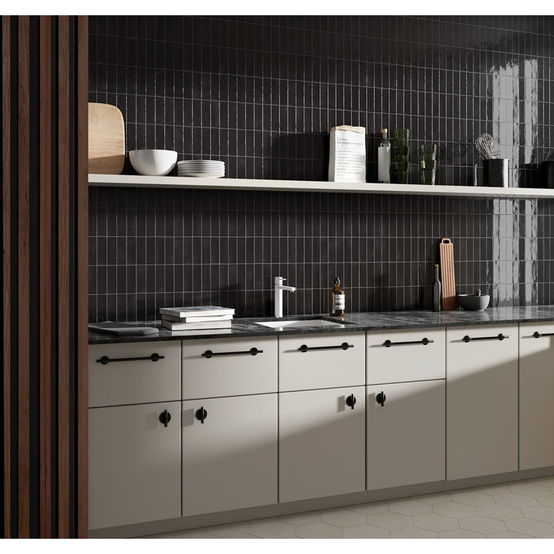 Coco Living 2 in. x 6 in. Porcelain Zellige Wall and Floor Tile (Gloss), Black Gloss