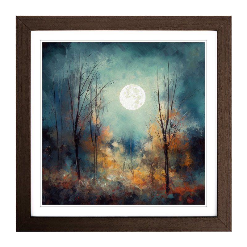 Moon Impressionism - Single Picture Frame Print on Wood, Walnut