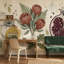 Papier peint botanique rétro avec illustration florale amovible de grenade-278627614-278627610