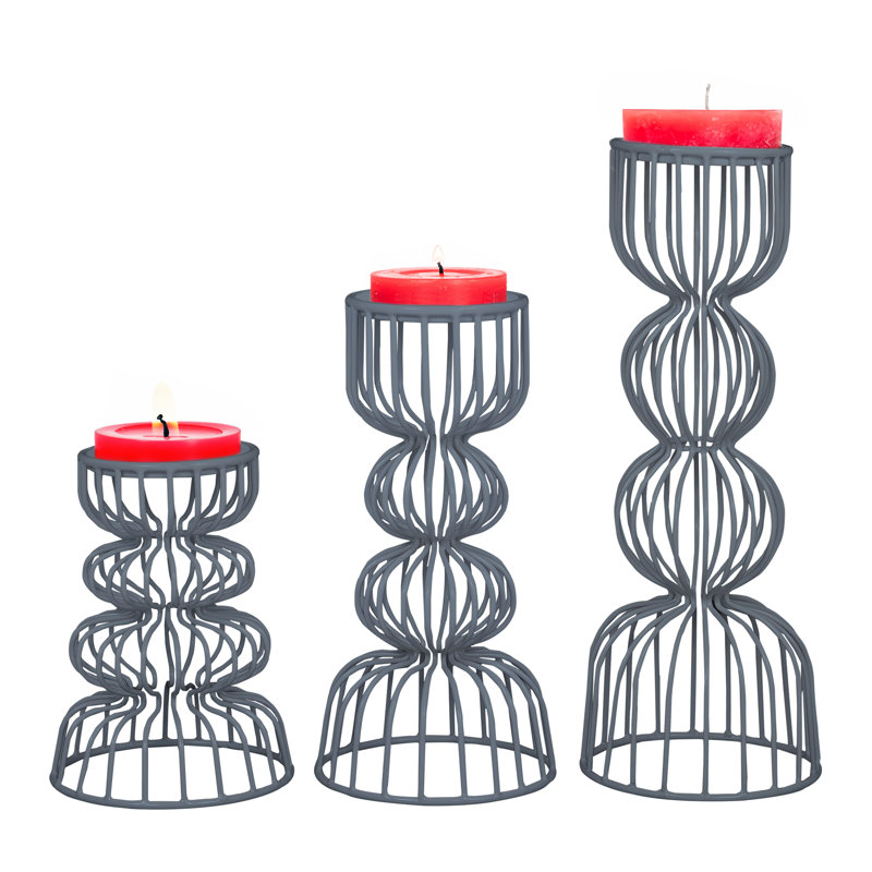 12'' H Metal Tabletop Candlestick, Gray