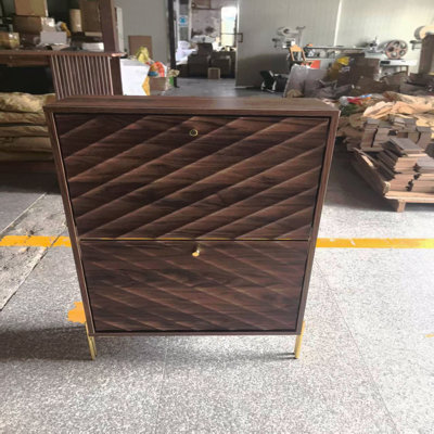 23.6 Inch Mid-century Modern Shoe Cabinet, Walnut Freestanding Shoe Storage Organizer With Metal Legs For Entryway, Hallway, Living Room