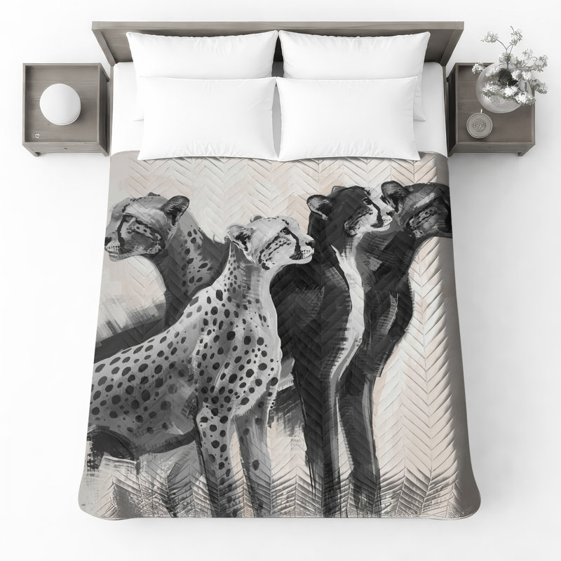 Couvre-lit matelassé à motif guépard monochrome toutes tailles, Double
