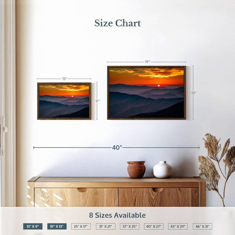 Blue Ridge Mountains, 19 po x 13 po, Cadre flottant noyer