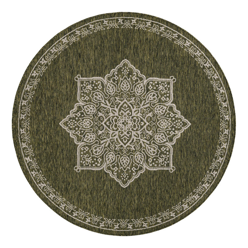 Crabill Oriental Green/Gray Indoor/Outdoor Area Rug, Round 6'1"