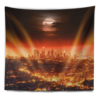 Tapisserie paysage urbain pleine lune sur Los Angeles