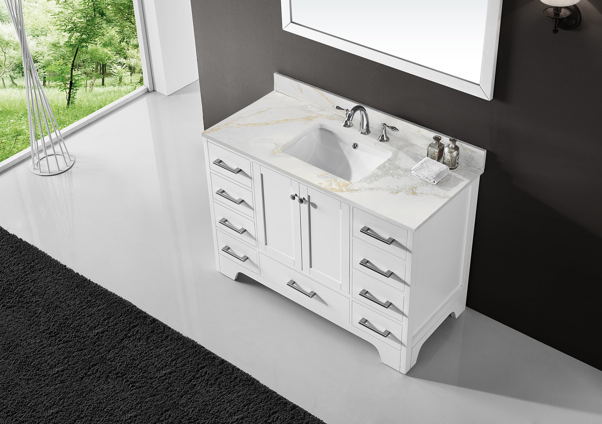 Lark Manor??? Clen 48 Inch Bath Vanity in Quartz Top with Faucet Hole ...