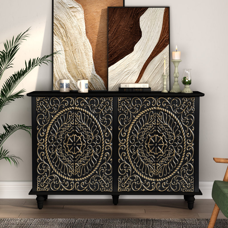 Black and Gold Decorative Accent Cabinet with Adjustable Shelving