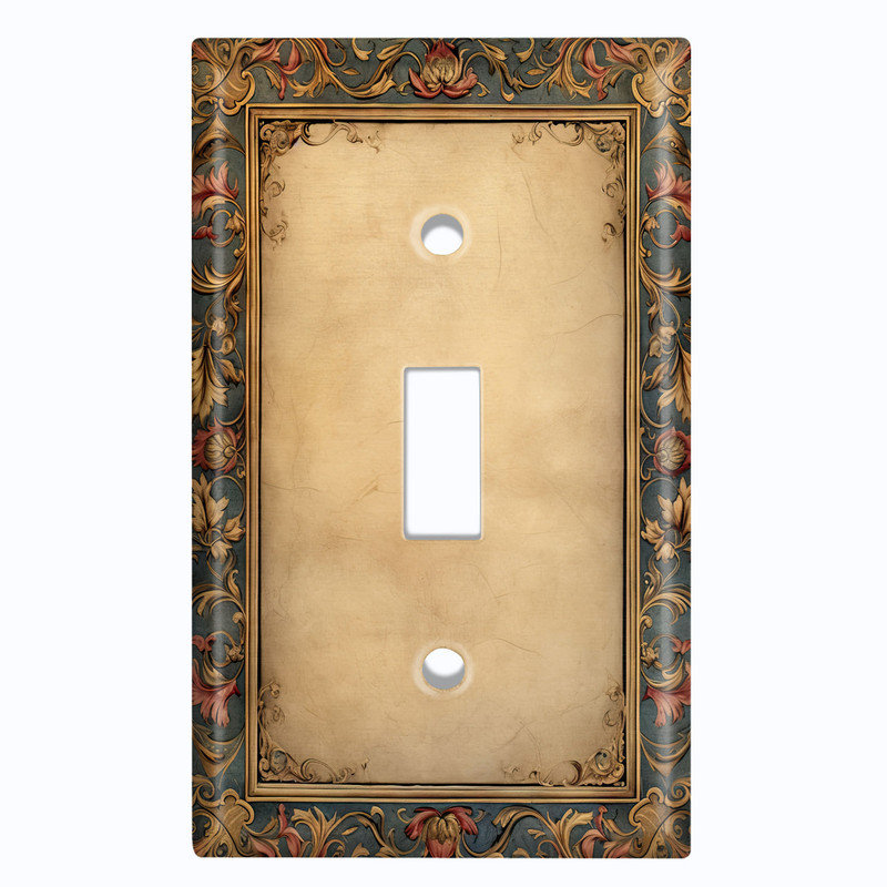 Couvercle de plaque d'interrupteur en métal; Bascule de taille standard 1 US - image imprimée d'un cadre floral complexe