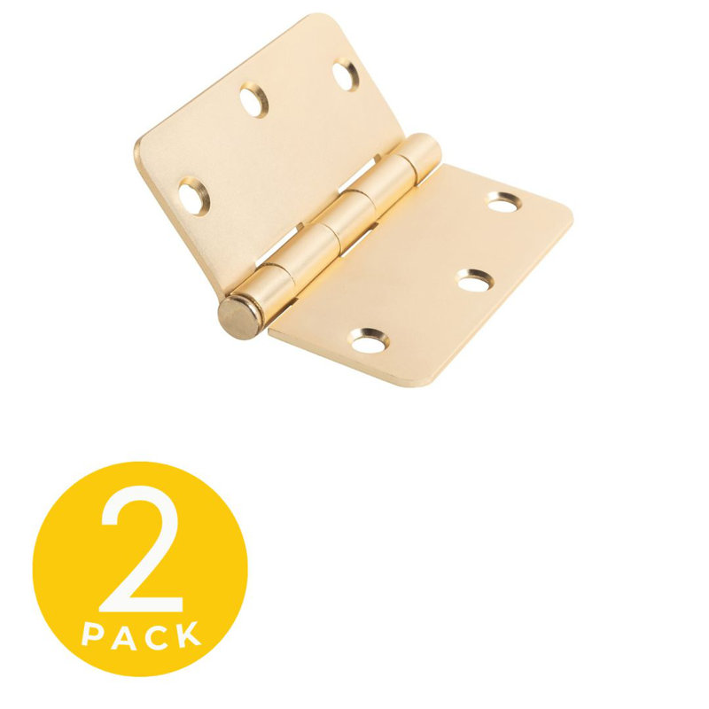 3.5 in. x 3.5 in. Full Mortise Residential 1/4 in. Radius Hinge with Removable Pin - Set of 2, Satin Brass