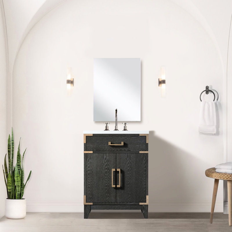 Meuble-lavabo en chêne noir 24 po De salle de bain, Noir