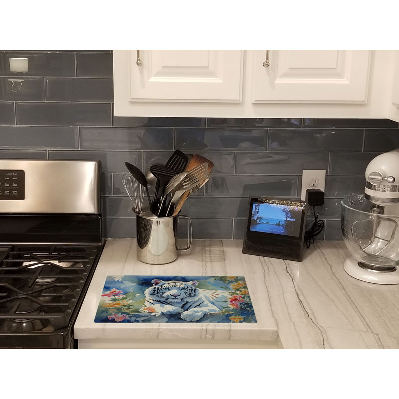 White Tiger Glass Cutting Board Large