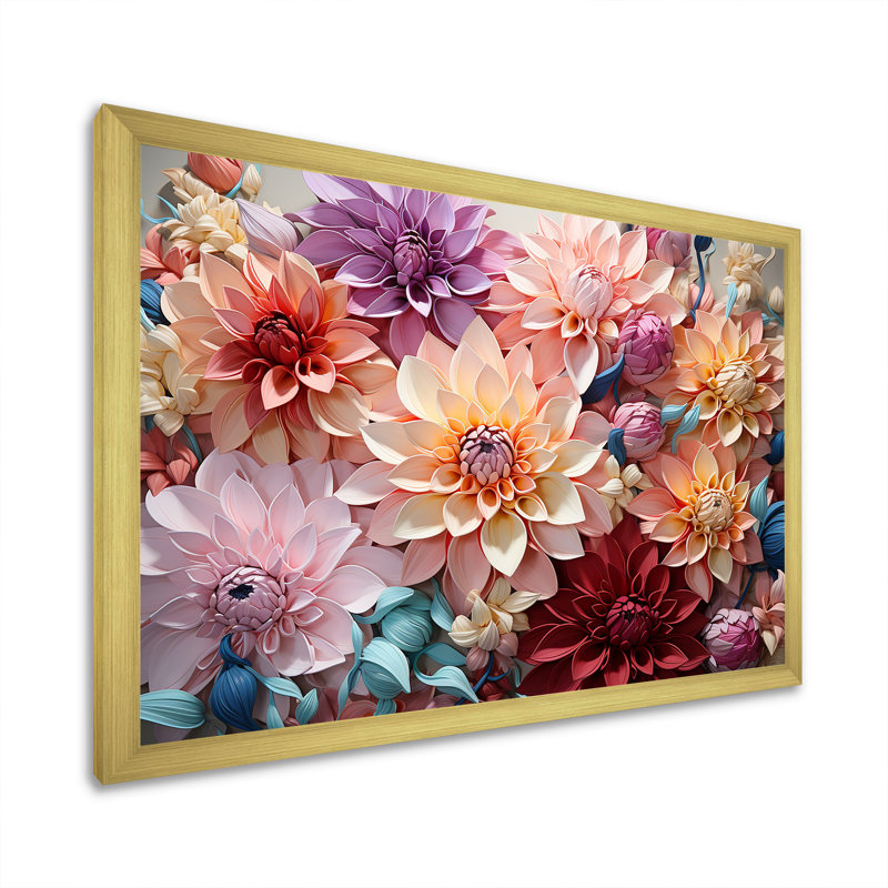 «Dahlia Reflection Flowers Field» sur impression sur toile, H 34 po x l 44 po x P 0,5 po, Cadre doré simple