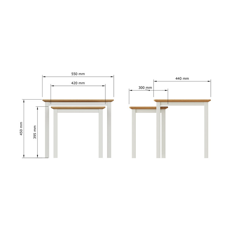 Daris Nest Of 2 Side End Tables. Solid Oak. Fully Assembled., Off White