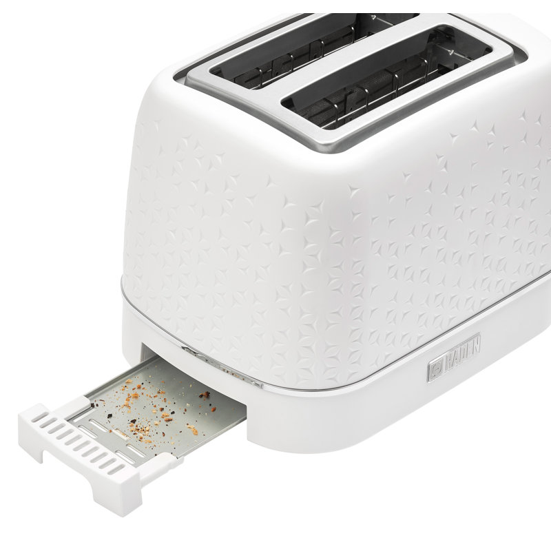 White and Chrome Stainless Steel 2-Slice Toaster with Wide Slot and Crumb Tray
