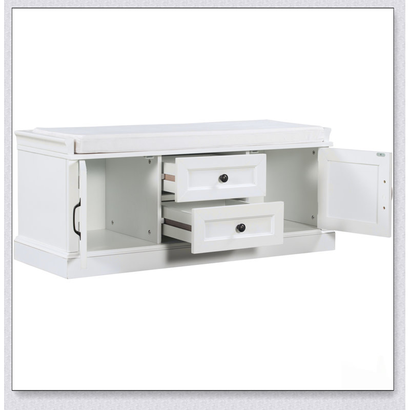 Banc de rangement durable avec 2 tiroirs, 2 armoires et un coussin amovible pour l'entrée et le salon