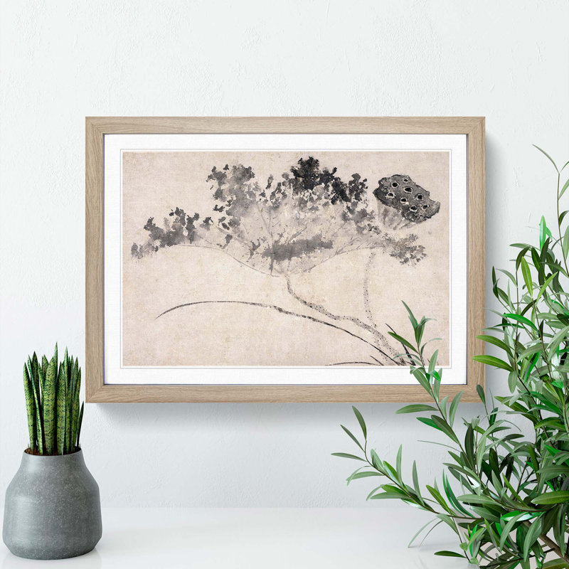 Lotus Flower by Shen Zhou - Picture Frame Painting Print, Oak Framed, 27cm H x 36cm W x 2cm D