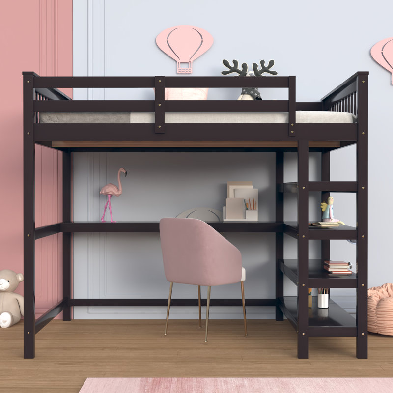 Eelika Loft Bed with Built-in-Desk by Harriet Bee, Espresso, Twin