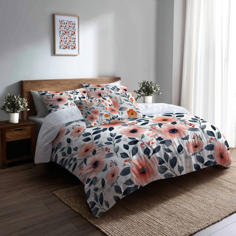 Ensemble de literie pour filles 5 pièces - Ensemble de housse de couette et coussin décoratif Nature Botanical Flower Garden