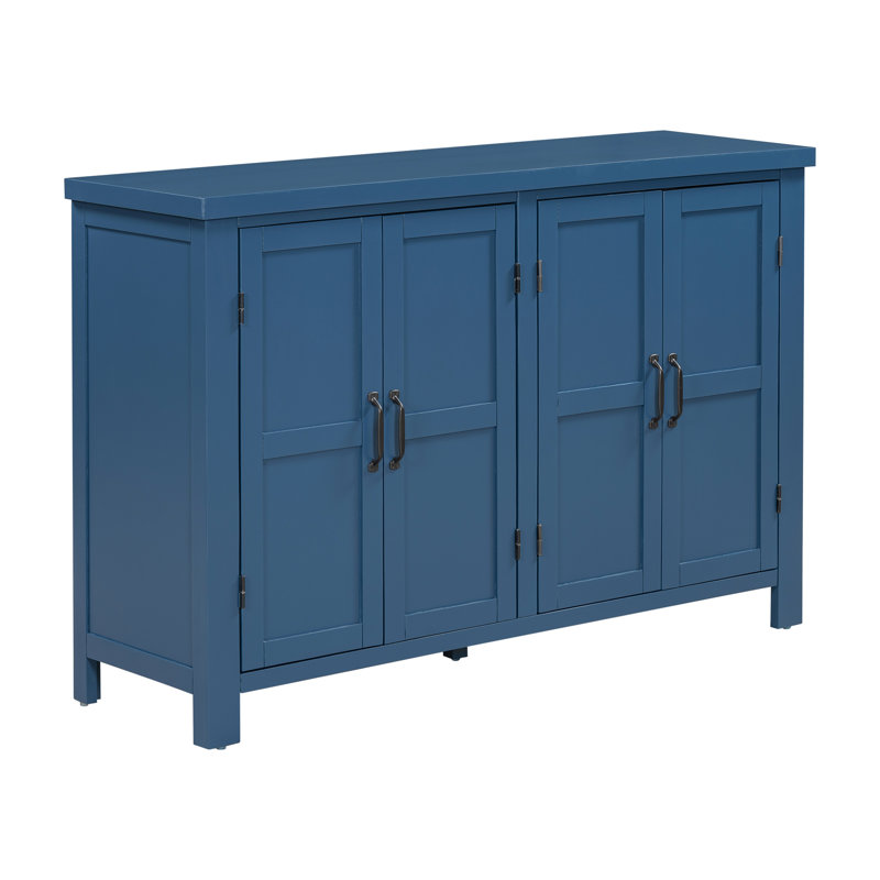 U_STYLE Buffet de rangement à 4 portes avec tablettes réglables et poignées rétro Atimon, rangement spacieux, pieds en pin, pour le salon, le bureau et le vestibule