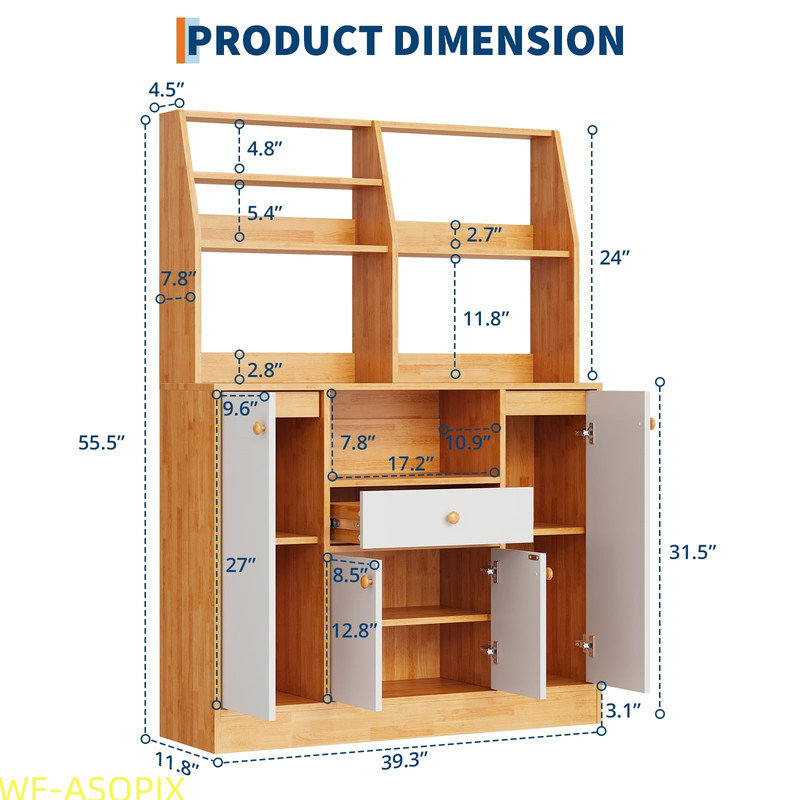 Farmhouse 4-Door Coffee Bar Cabinet with Adjustable Shelves