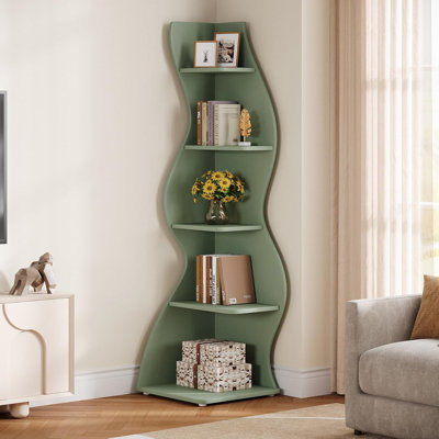 Bibliothèque de coin et support à plante à 5 niveaux de 69,8 pouces de hauteur pour petits espaces, solution de rangement moderne et élégante
