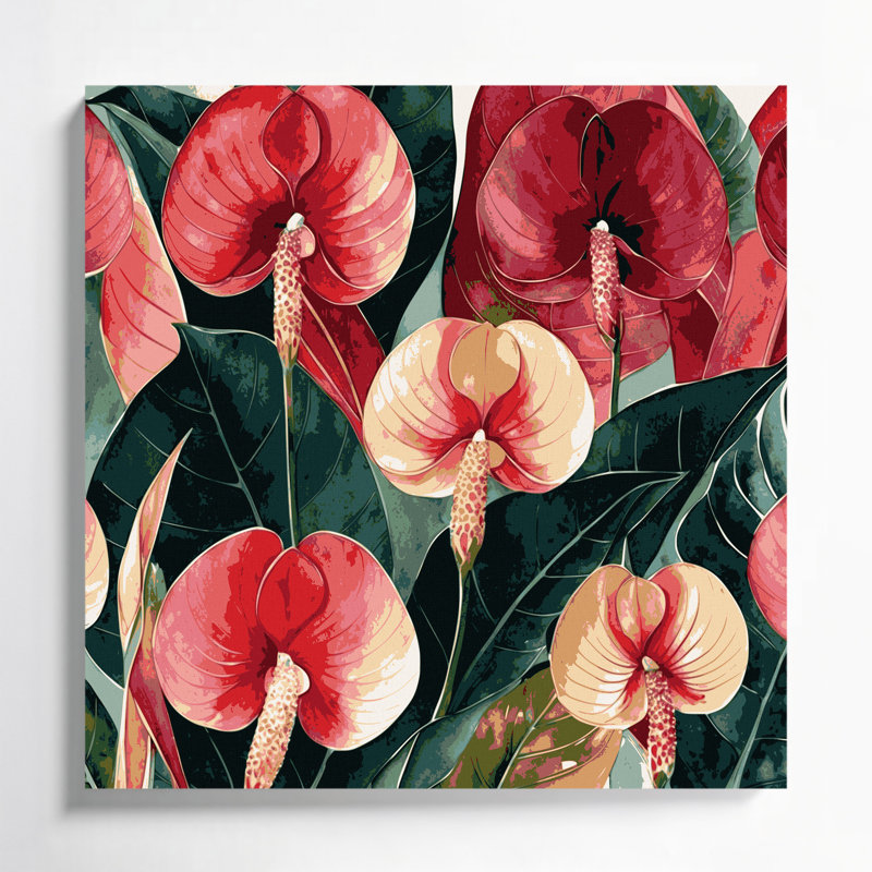 Botanical Anthurium Red Canvas Wall Art, 16" H x 16" W
