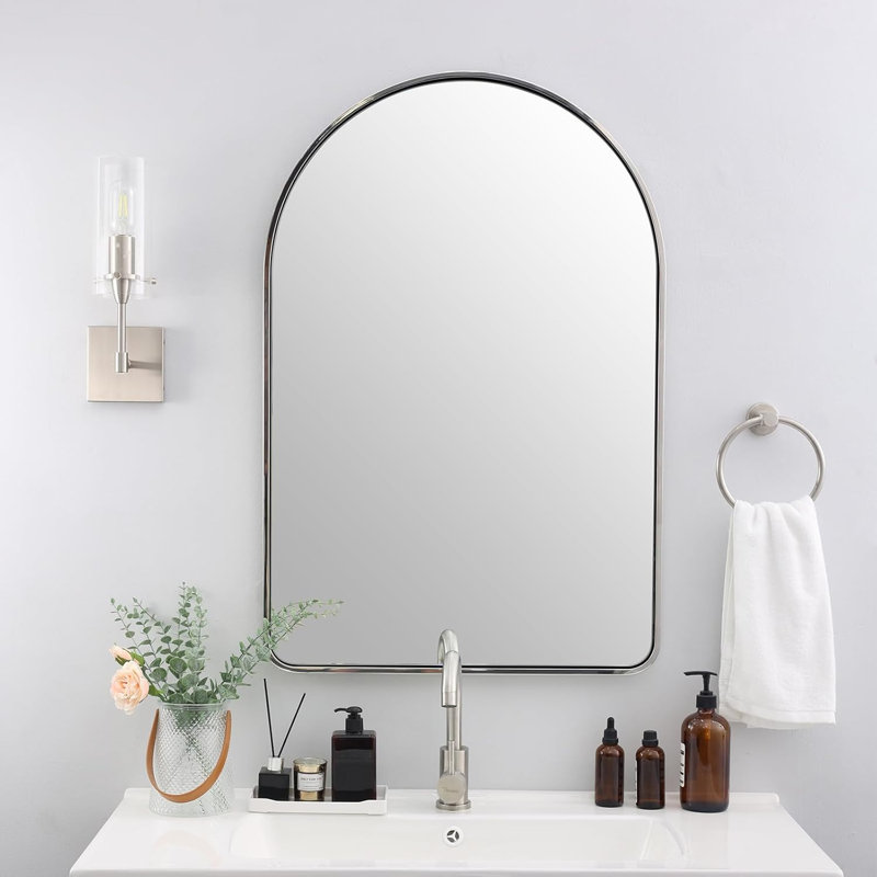 Miroir de salle de bain Malisa Cadre épais en acier inoxydable, 36 po x 24 po, Chrome poli