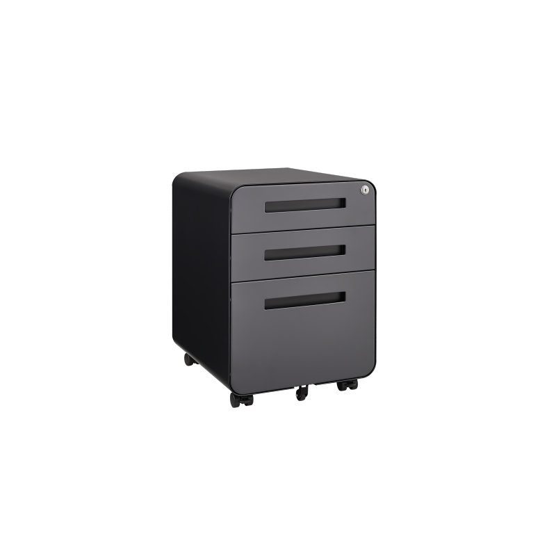 Rounded 3 Drawer Mobile Filing Cabinet, Simple Style Multifunctional Legal/letter/a4 File Storage Cabinet, 5-wheel Design With Anti Tilt Cold-rolled Steel Material 