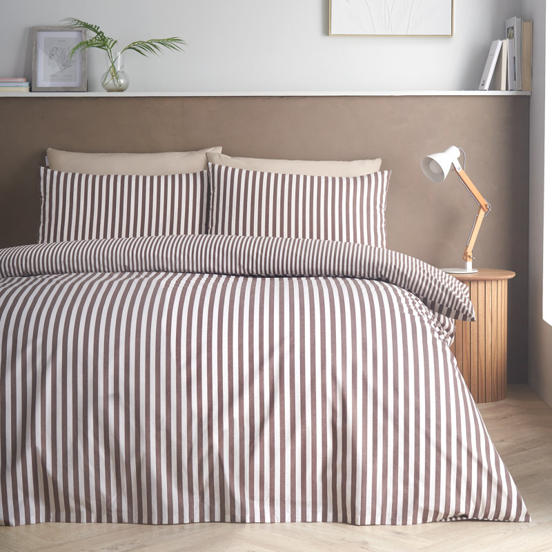 Epping Textured Stripe Reversible Duvet Cover Set, Super King, Chocolate