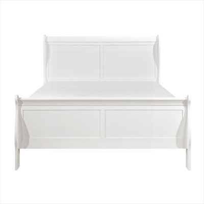 Full Size Sleigh Bed Frame, Traditional Louis Philippe Style, Solid Wood Soft White Bedroom Furniture