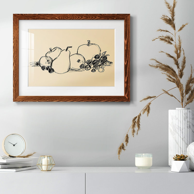 Graphite Fruit II - Matted and Framed Under Acrylic Glass, Large Living Room Wall Art, Maple