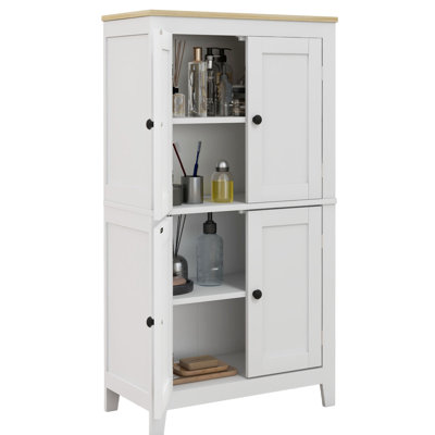 Armoire de salle de bain, armoire de sol avec tablettes réglables, armoire de rangement autoportante avec portes, blanc