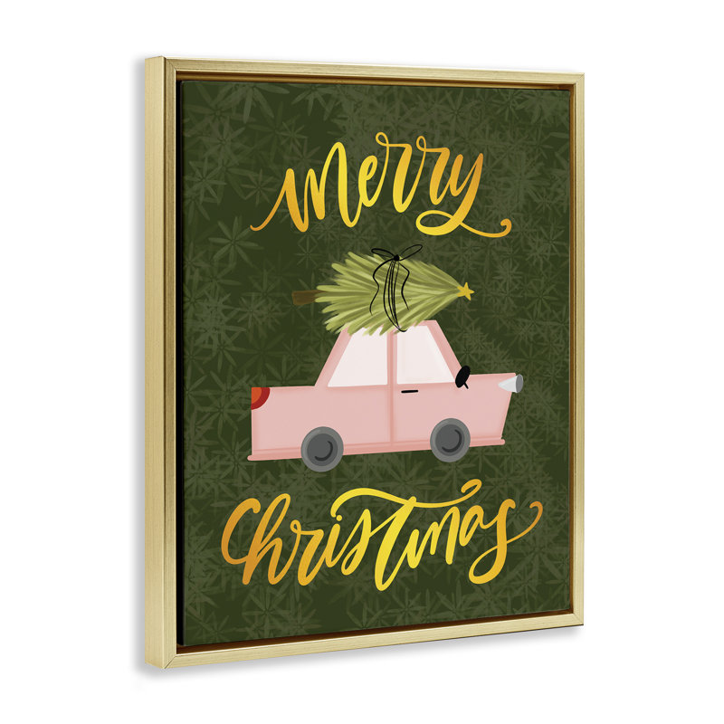 Voiture avec arbre de Noël, art mural encadré sur toile flottante, design par Isabela Schielke, H 31 po x l 25 po