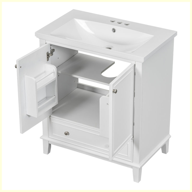 Meuble-lavabo moderne multifonctionnel avec lavabo et tiroir, Blanc